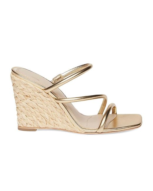 PAIGE Stacey 90mm Metallic Leather Strappy Wedge Sandals in Natural | Lyst