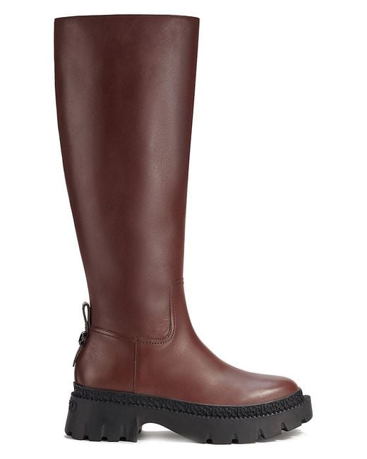 COACH Julietta Leather Kneehigh Lugsole Boots in Brown Lyst