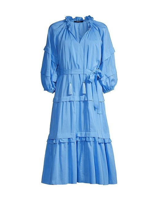 Kobi Halperin Tessa Cotton-silk Tiered Tassel Dress in Sky (Blue) | Lyst