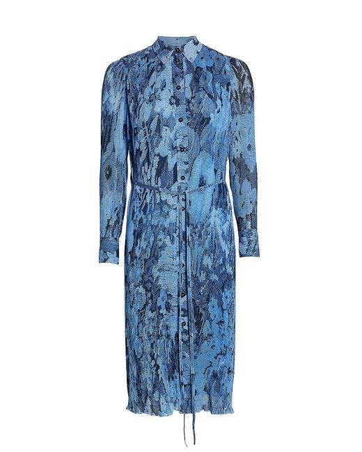 Ganni Synthetic Printed Rib-knit Midi Dress in Blue - Lyst