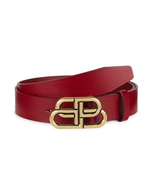 Balenciaga Bb Logo Leather Belt in Red for Men | Lyst