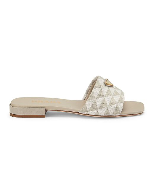 Buy Prada Black Triangle Logo Slides in Jacquard \u0026 Leather For Women Online  | Ounass Saudi