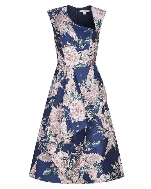 Kay Unger Floral A-line Dress in Blue | Lyst
