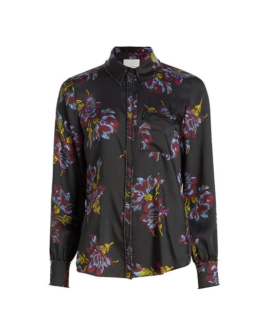 Cinq À Sept Synthetic Blanche Floral Button-up Shirt in Black | Lyst