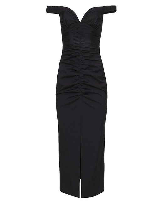 Carolina Herrera Cotton Ruched Off-the-shoulder Midi-dress in Black | Lyst