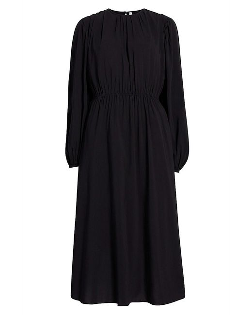 Another Tomorrow Pleated Drawstring Midi-dress in Black | Lyst