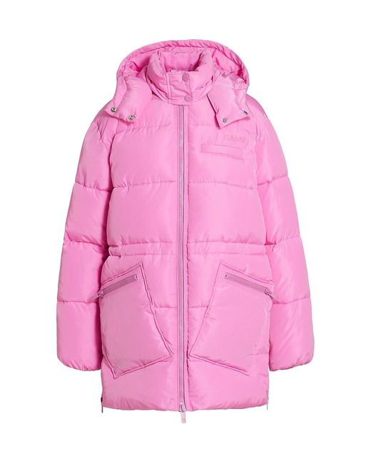 Ganni Synthetic Tech Puffer Oversized Midi-jacket in Pink | Lyst