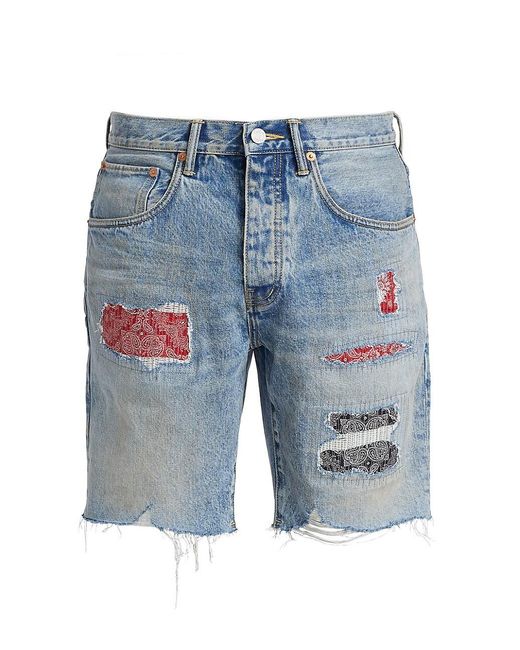 Purple Brand Bandana Patch Denim Shorts 