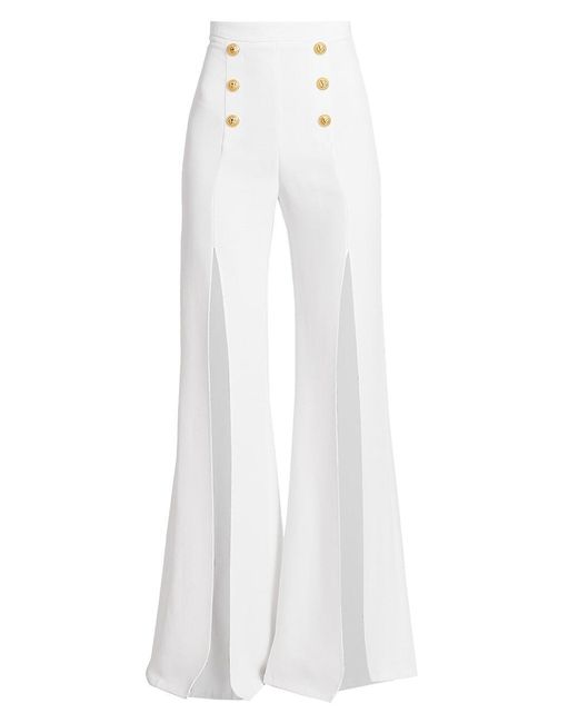 Balmain High-waist Button Crepe Pants in White | Lyst