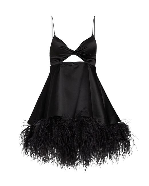 Alice + Olivia Satin Necole Feather-embellished Minidress in Black | Lyst