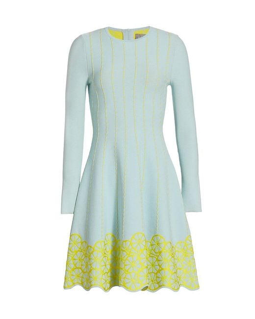 Lela Rose Longsleeve Fruitembroidered Dress in Blue Lyst