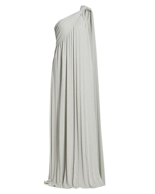Halston Synthetic Priya One-shoulder Draped Gown in Silver (Metallic) | Lyst