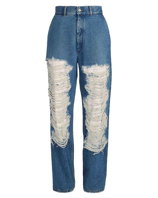 Loewe Denim Distressed Wide-leg Jeans in Blue | Lyst