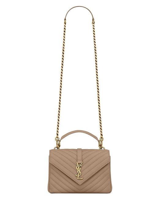 Saint Laurent College Medium Chain Bag In Quilted Leather in Natural | Lyst
