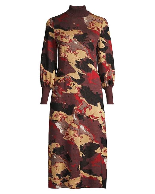 Misook Synthetic Landscape-pattern Soft Knit Midi-dress in Red | Lyst