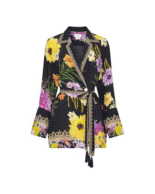 Camilla Belted Floral Silk Jacket in White Lyst