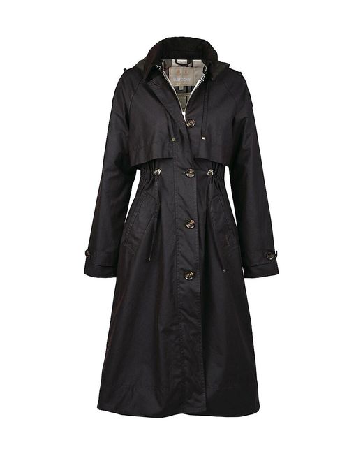 Barbour Cotton Mara Wax Longline Trench Coat in Black Lyst