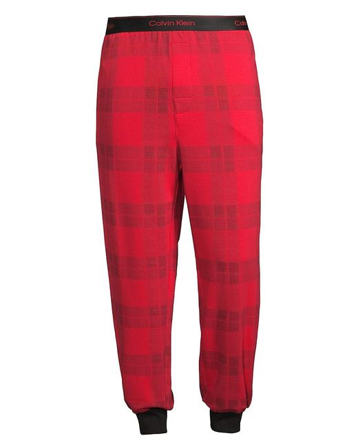 Calvin Klein Plaid Cotton-blend Pajama Pants in Red for Men | Lyst