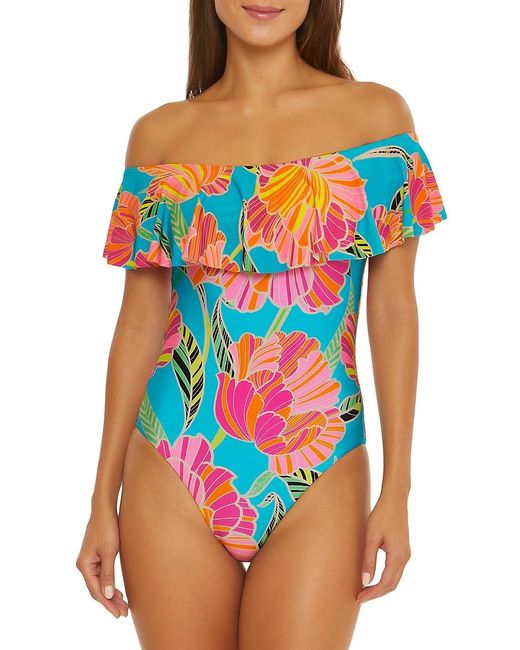 Trina Turk Poppy Ruffle One piece Swimsuit In Blue Lyst