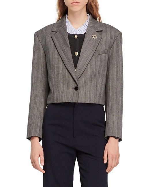 Sandro Cropped Dinner Jacket in Gray | Lyst