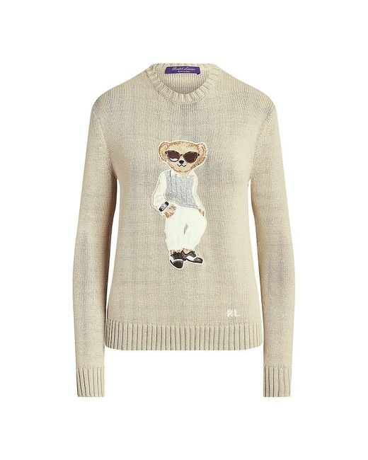 Ralph Lauren Collection Cable Bear Sweater in White | Lyst