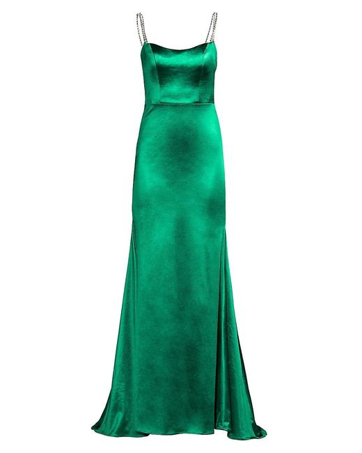 Mac Duggal Ieena Crystal-strap Satin Gown in Green | Lyst