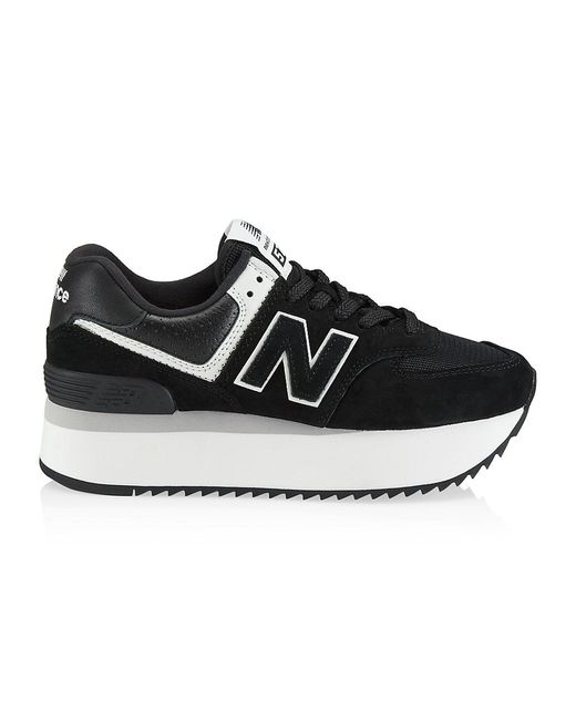 New Balance 574 Chunky Platform Suede Sneakers in Black | Lyst