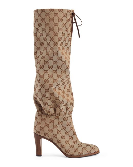 Gucci Lisa Tie Tall Boots With Logo in Natural | Lyst