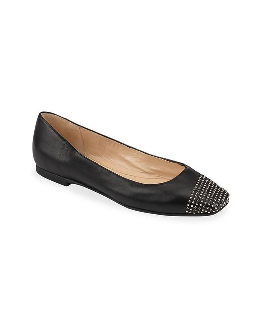 Jimmy Choo Davia Square-toe Studded Leather Ballet Flats in Black | Lyst