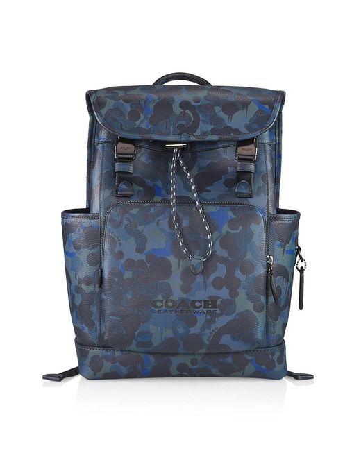 COACH League Grained Leather Backpack in Blue for Men Lyst