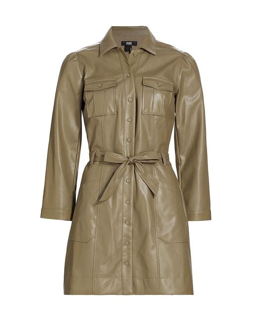 PAIGE Karmine Belted Vegan Leather Shirtdress in Green | Lyst