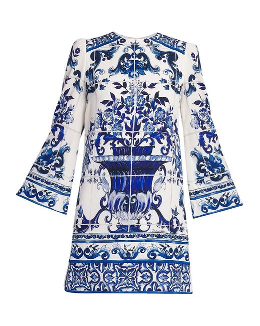 Dolce & Gabbana Silk Blu Mediterraneo Painterly-print Minidress in Blue ...