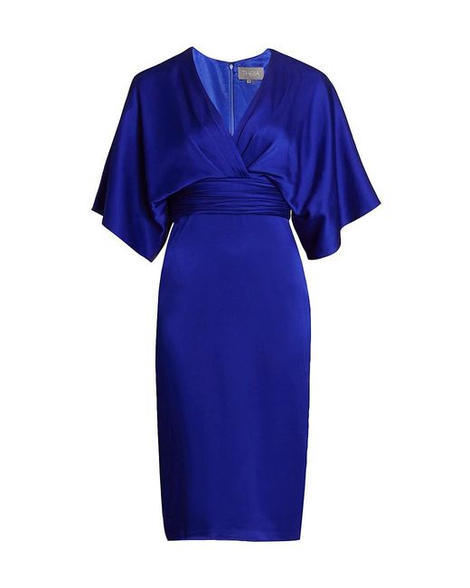 THEIA Kimono-sleeve Satin Dress in Blue | Lyst