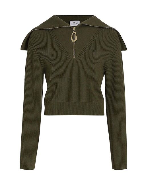 Tanya Taylor Monica Wool Knit Sweater in Olive (Green) | Lyst