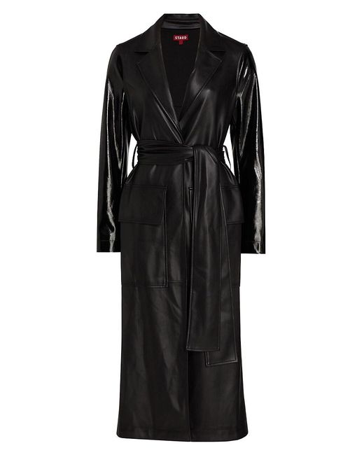 STAUD Ashley Belted Faux Leather Coat in Black | Lyst