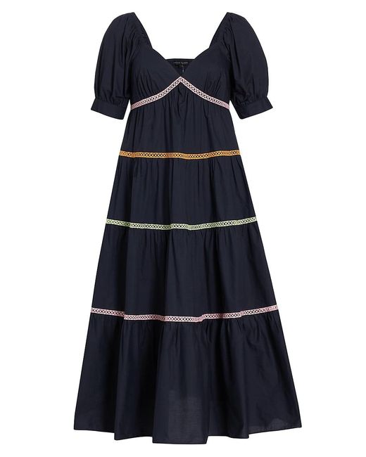 English Factory Embroidered Cotton Mididress in Blue Lyst