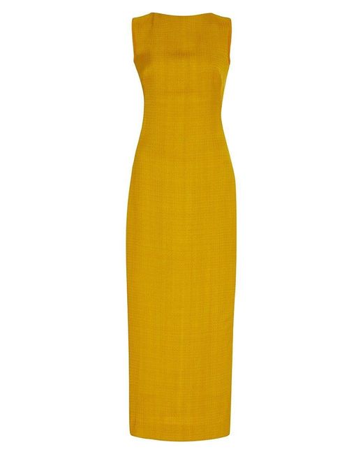 Brandon Maxwell Boatneck Midi Sheath Dress in Yellow Lyst