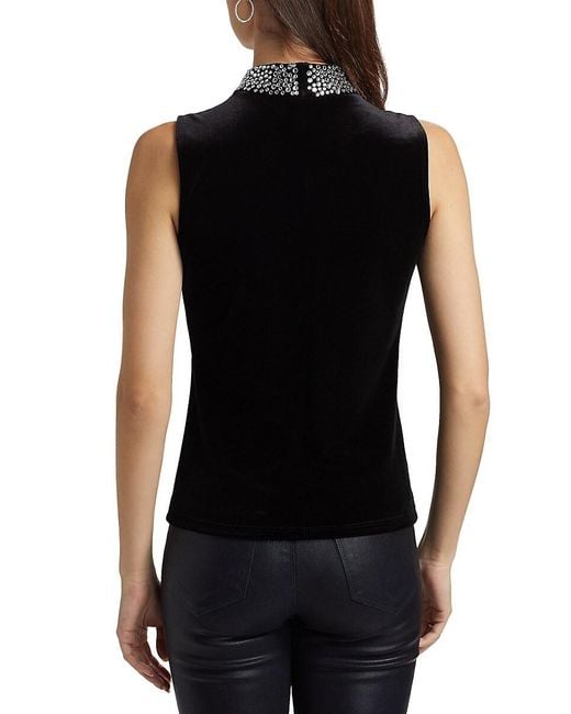 L'Agence Black Madelyn Crystal-Embellished Mock Turtleneck Sleeveless Top