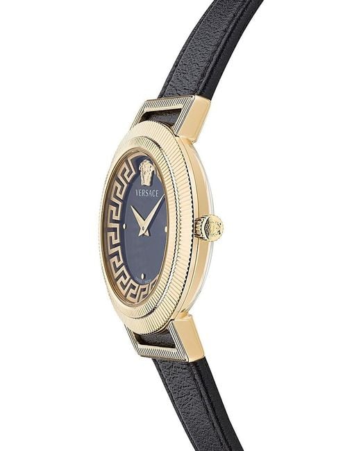 Versace Metallic Greca Chic Ion-plated Goldtone Leather Strap Watch
