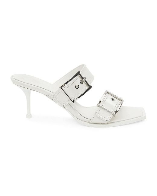 Alexander McQueen White Leather Buckle Mules