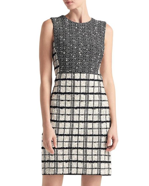 St. John Black Mixed Tweed Sleeveless Sheath Dress