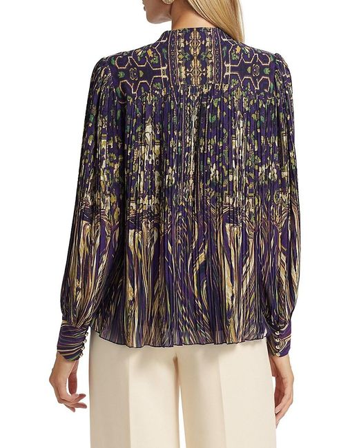 Tahari Black Abbey Pleated Abstract Chiffon Blouse