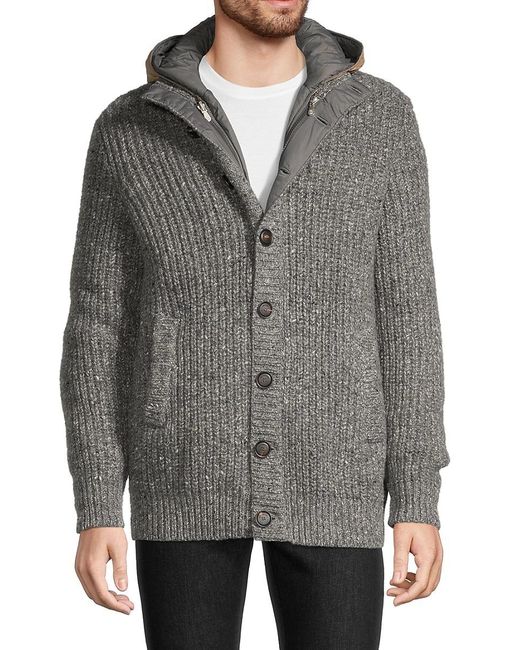Brunello Cucinelli Gray Virgin Wool & Cashmere Hooded Jacket for men