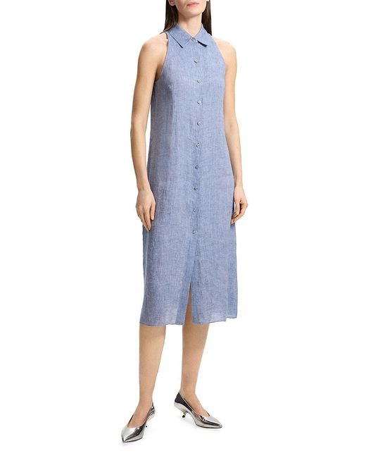 Theory Blue Chambray Button-Front Shirtdress