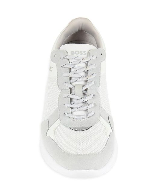 Boss White Colorblock Logo Mesh Sneakers for men