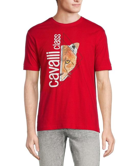 Class Roberto Cavalli Red Logo T-shirt for men