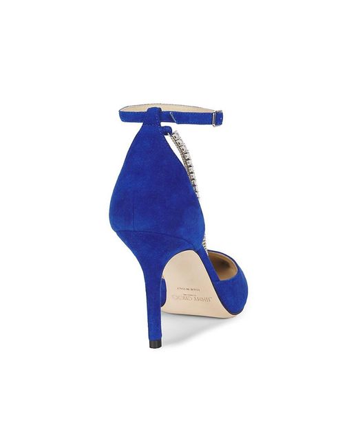Jimmy Choo Blue Talika 90Mm Rhinestone-Trim Suede Pumps