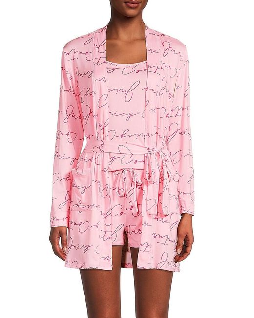 Juicy Couture Pink 3-piece Logo-print Pajama Set