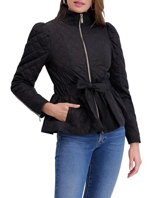 Kensie Black Puff Sleeve Quilted Belted Jacket
