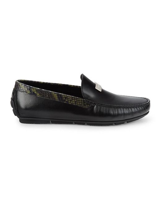 Class Roberto Cavalli Black Snake Embossed Leather Driving Loafers for men